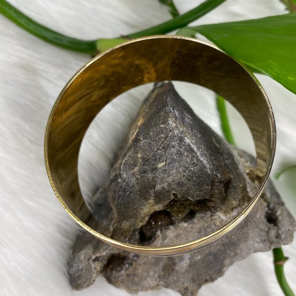 Gold & Silver Tone Thick Wide Bangle Bracelet - Picture 6 of 6